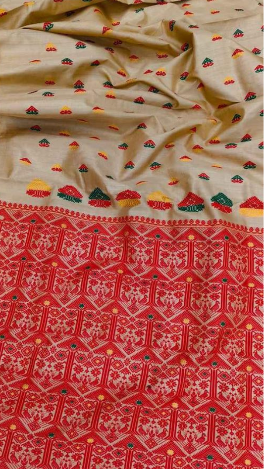 Shop Muga Silk Saree online – side drape showing textured tussar silk