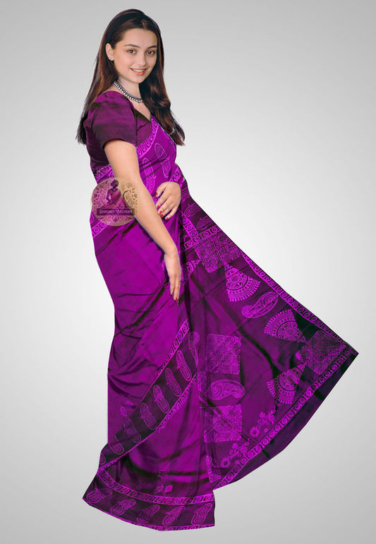 Shop Pure Silk Saree globally – Elegant side profile highlighting handwoven silk