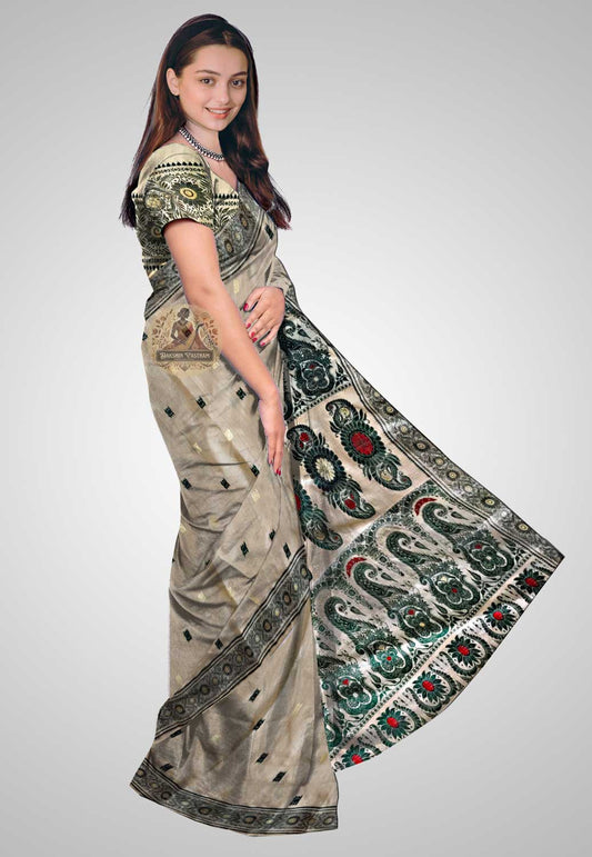 Shop Raw Silk Saree – Side view showing woven border detail