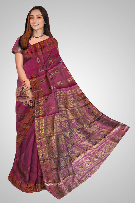 Shop Swarnachari Pure Silk Saree – Side profile showcasing pallu details