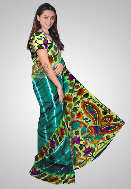 Buy Indian Silk Saree – Side angle capturing the fluidity of silk weave