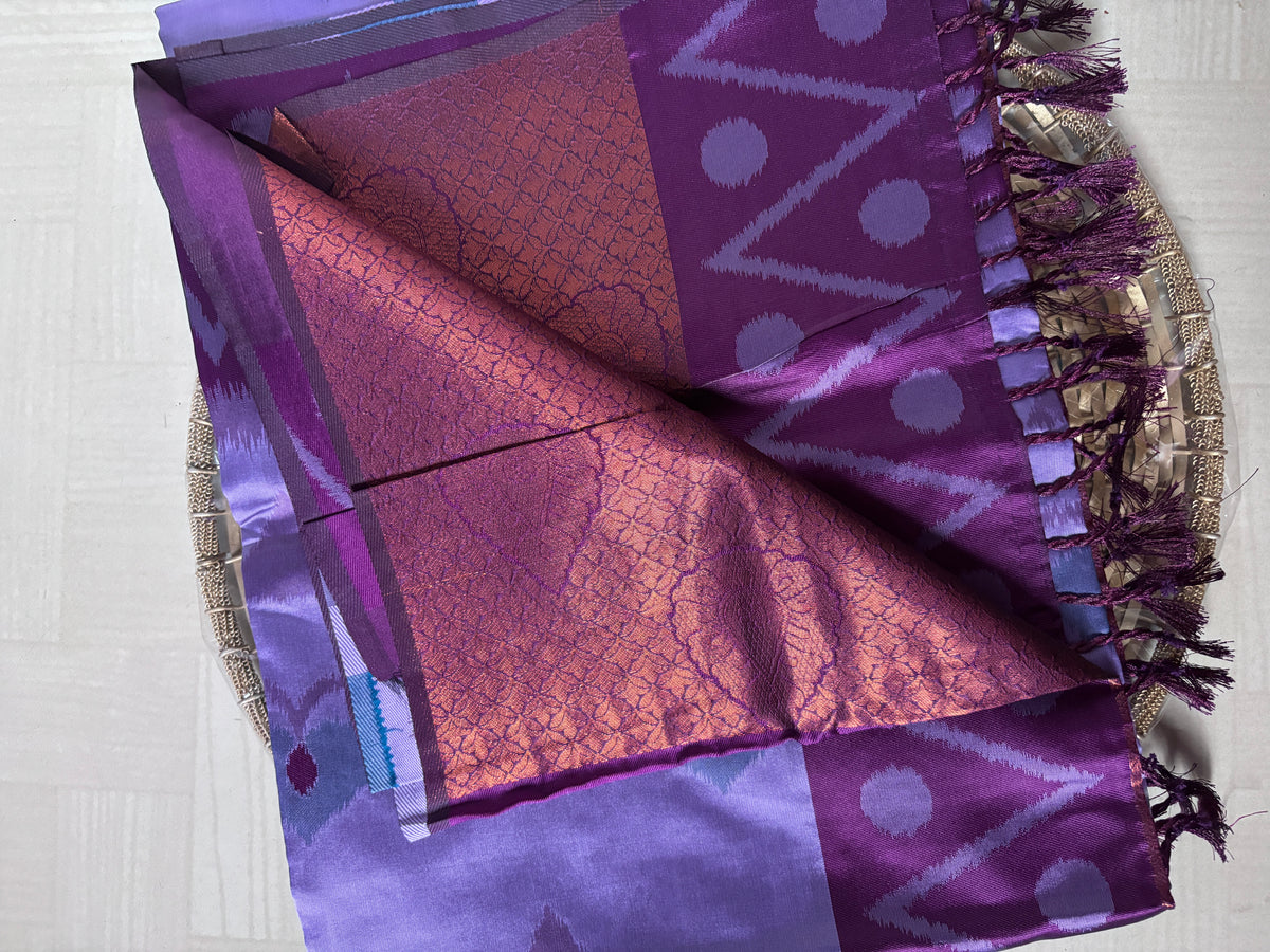 Buy Semi Silk Saree online – Purple Ikat Saree blouse view