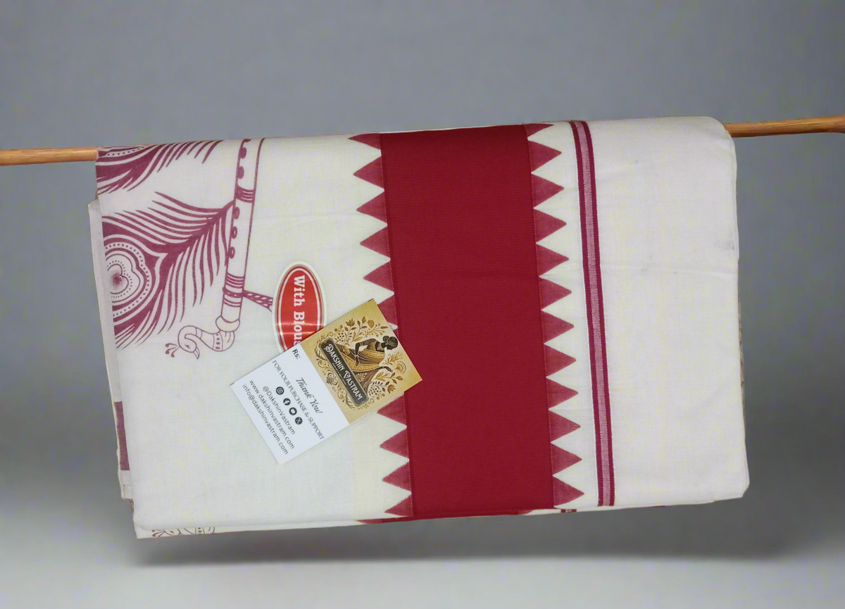 Full view of Kasavu Saree highlighting the timeless design and sustainable material
