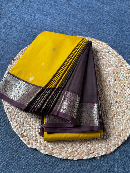 Semi Kanjivaram saree flat lay showing fabric texture and sheen – handwoven in Tamil Nadu