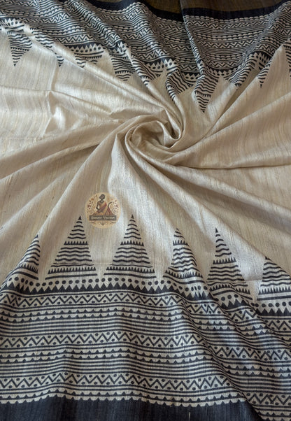 Close-up of Ghicha Tussar Silk weave showing natural slubs, irregular handloom texture and earthy warmth — quiet luxury that no machine can replicate, unique to every piece