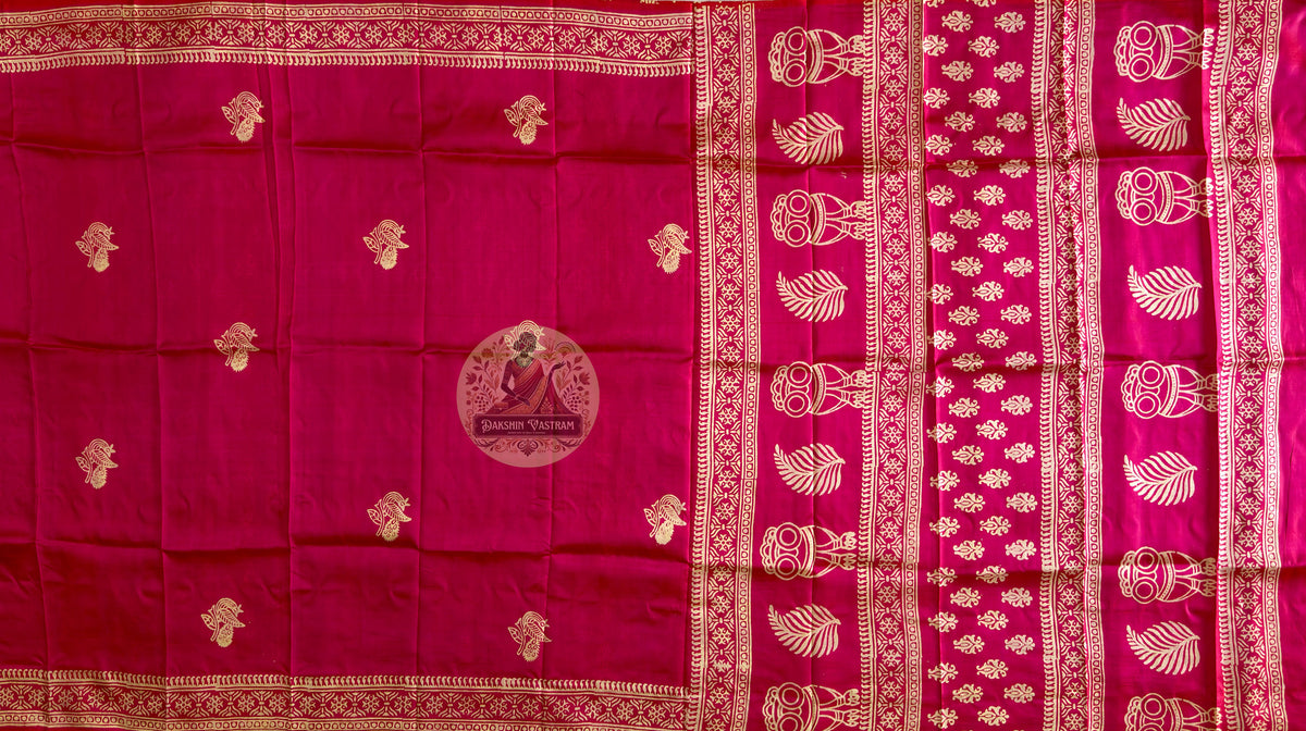 Bishnupur Silk Block Print Saree full view – authentic heritage gift saree for Indian occasions in Phoenix, Detroit and Denver, ships to USA, India, UK and EU
