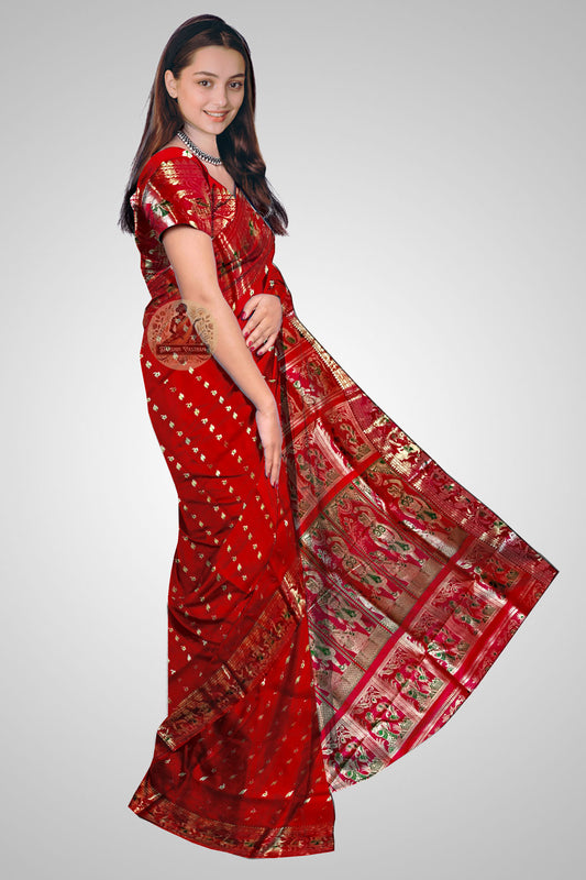 Shop Swarnachari Pure Silk Saree – Side profile highlighting zari design