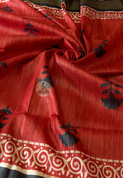 Close-up of Ghicha Tussar Silk weave revealing short-staple raw silk texture, natural slubs and handloom craftsmanship — one of a kind, woven in silence by skilled artisans