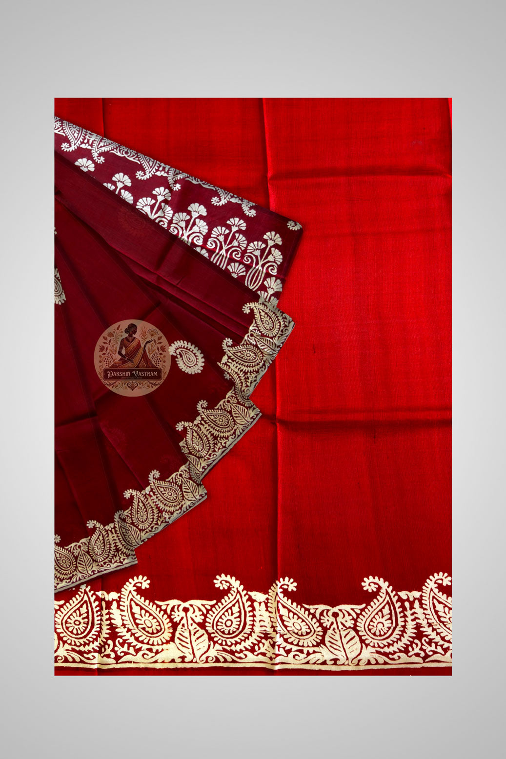 Buy Handloom Bishnupur Silk Saree online – Close-up of block print motif