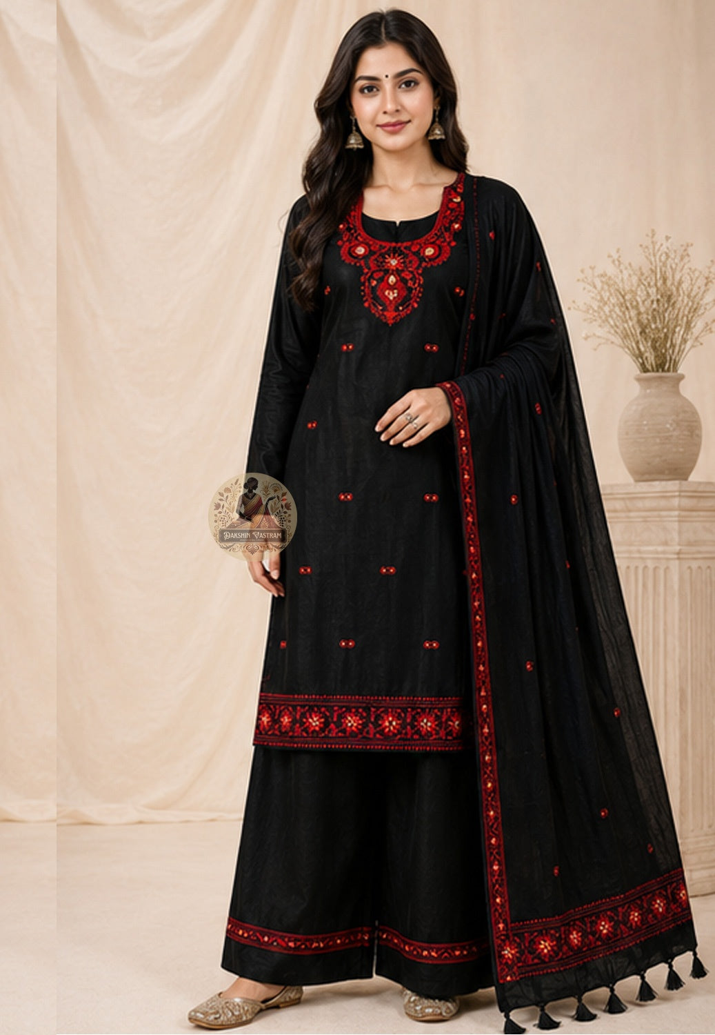 Handloom Baluchari silk unstitched kurti piece in emerald green with resham woven neckline motifs — Dakshin Vastram