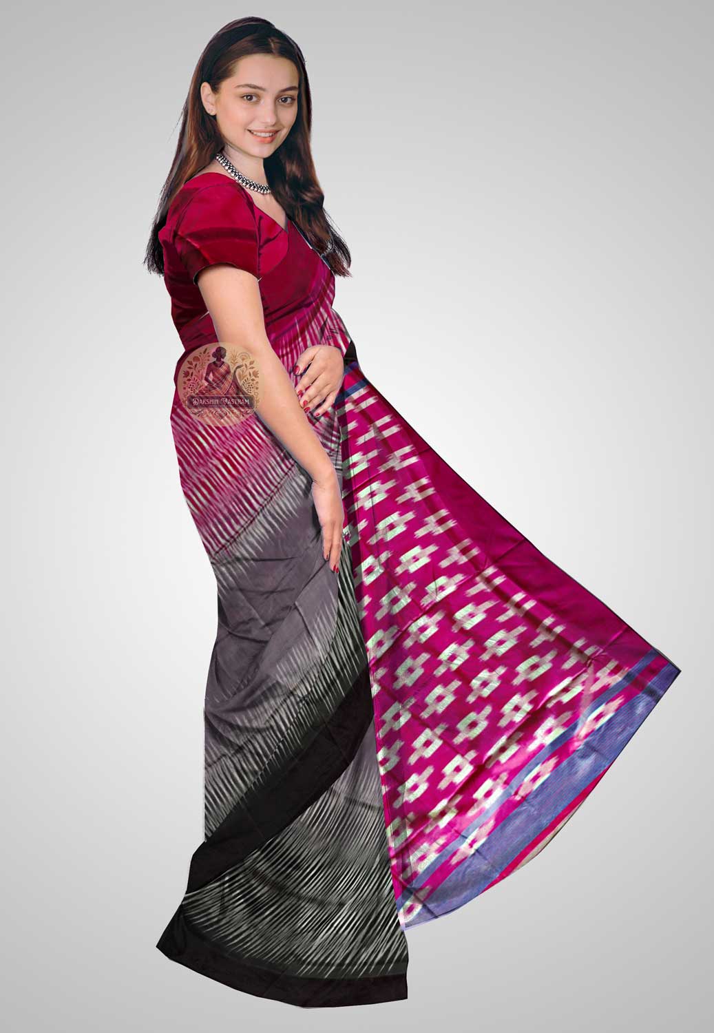 Shop Indian Silk Saree online – Side profile of pure silk drape