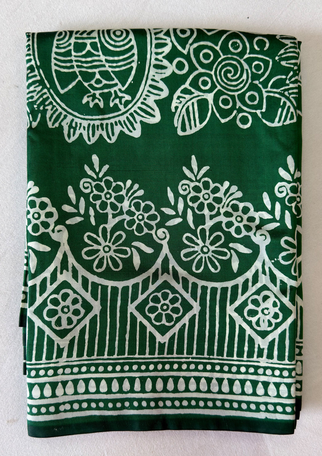 Bishnupur Silk Block Print Saree folded – premium artisan pure silk saree by Dakshin Vastram, carefully packaged and shipped to USA, India, UK and EU