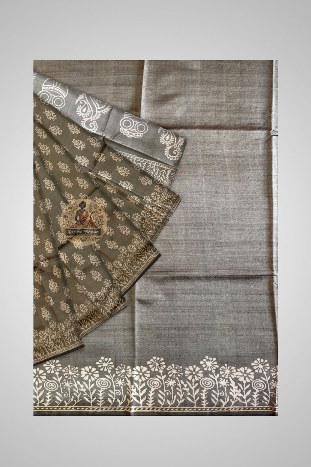 Buy Handloom Bishnupur Silk Saree online – Close-up of block print artwork