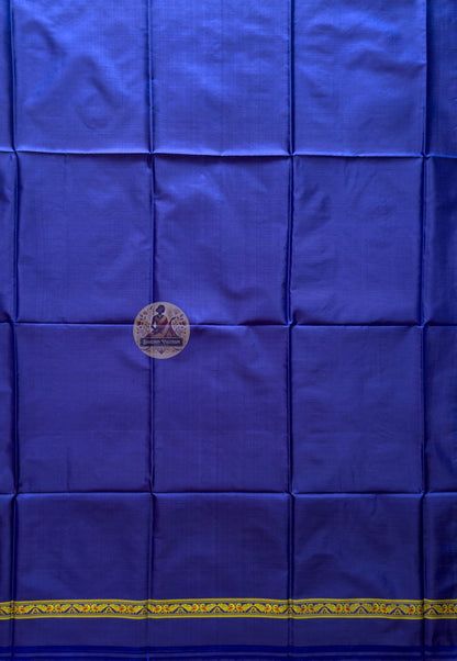 Traditional Bishnupur Baluchari silk fabric in Royal Blue with Resham woven motifs – festive ethnic kurti material for Diwali Durga Puja Eid weddings