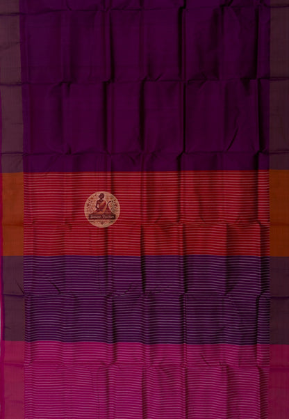 Full flat-lay view of Bishnupur Pure Katan Silk Saree showing complete handwoven silk body, traditional Bengali motif border, and richly detailed pallu — part of Durga Puja 2026 Collection