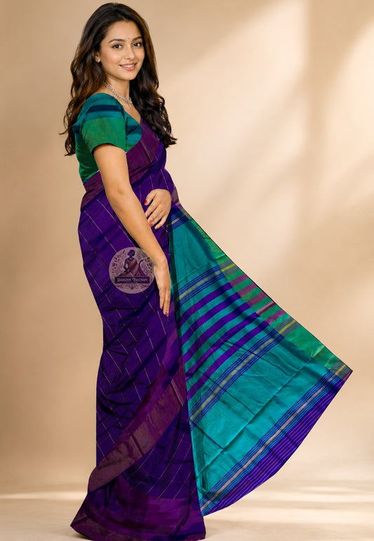 Side view of Bishnupur Katan Silk Saree showing the unhurried fall and graceful drape, perfect for Durga Puja, Bengali weddings and festive celebrations across India