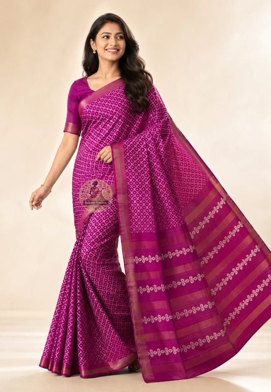 Side view of handwoven Ghicha Tussar Silk Saree showing unhurried drape and textured raw silk fall, ideal for Ugadi gatherings in Bengaluru and Navratri evenings in Surat