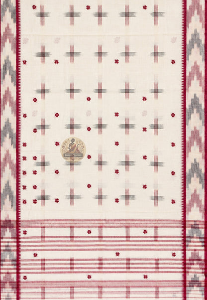 Close-up of pure cotton handloom weave showing fine natural texture and traditional craftsmanship, crafted for wedding and trousseau wear