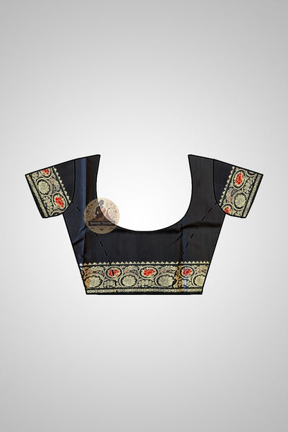 Bridal Baluchari silk saree in deep forest green with woven Ramayana figures and rich gold zari border