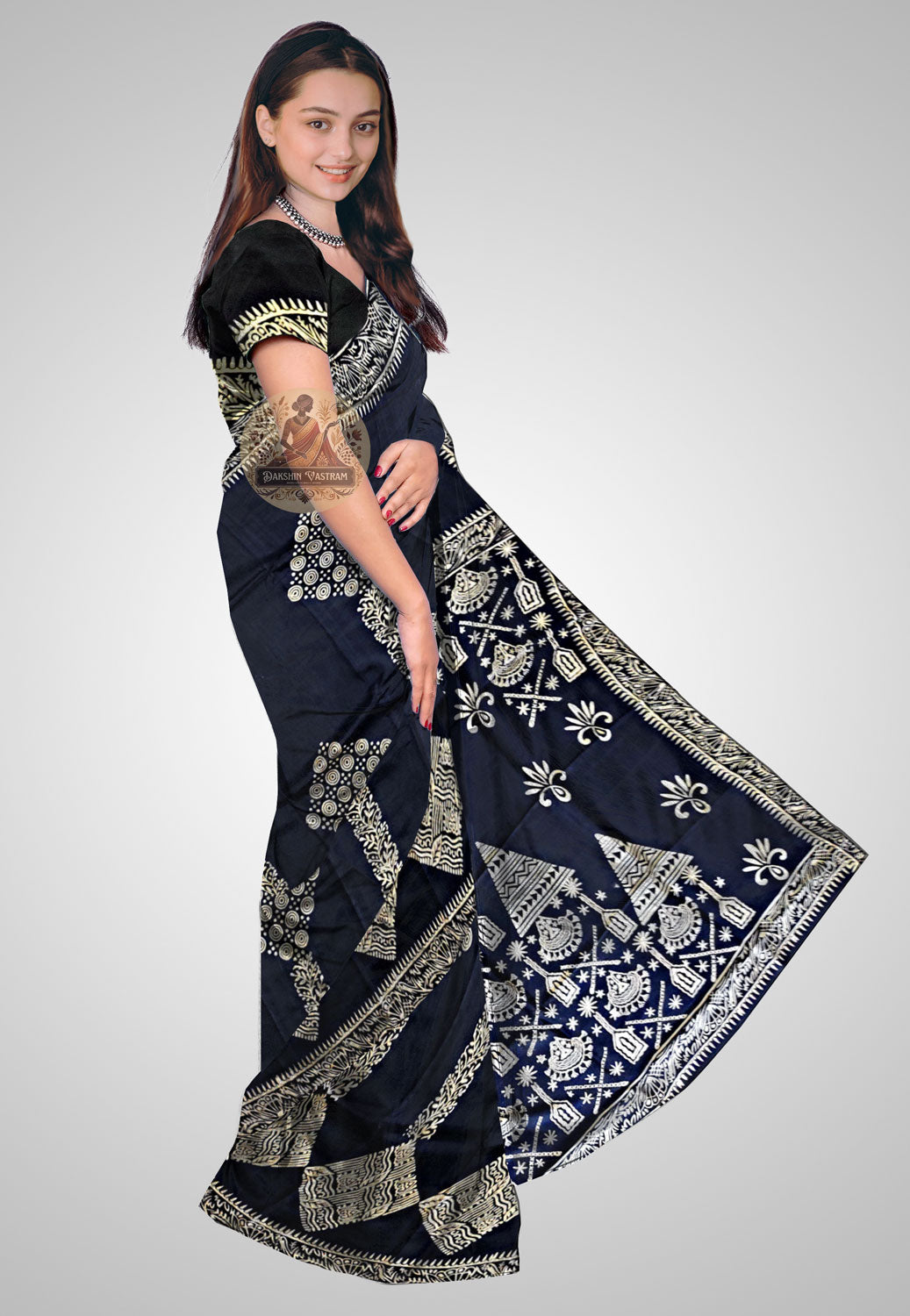 Buy Traditional Silk Saree – Artisan-draped side profile
