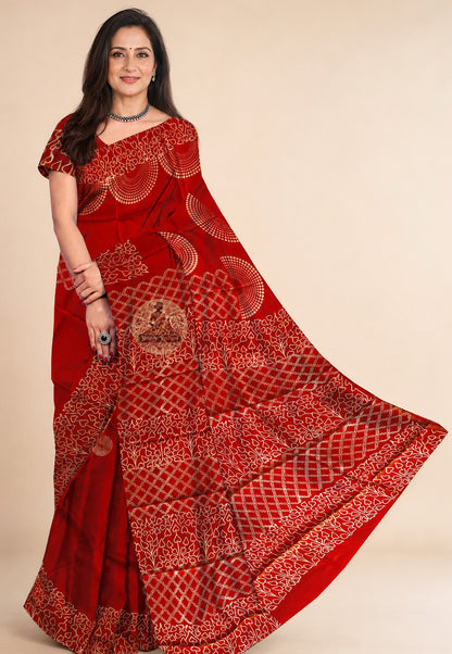 Bishnupur Silk Block Print Saree front view – handcrafted Bengal heritage silk saree for Diwali celebrations in San Antonio and cultural events in Raleigh | Dakshin Vastram
