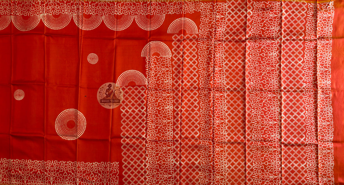 Buy Authentic Bishnupuri Silk Saree online – Pallu design with block print