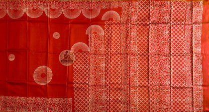 Bishnupur Silk Block Print Saree full view – authentic two-worlds heritage silk saree for Indian women in San Antonio, Sacramento, Cincinnati and Raleigh, ships worldwide