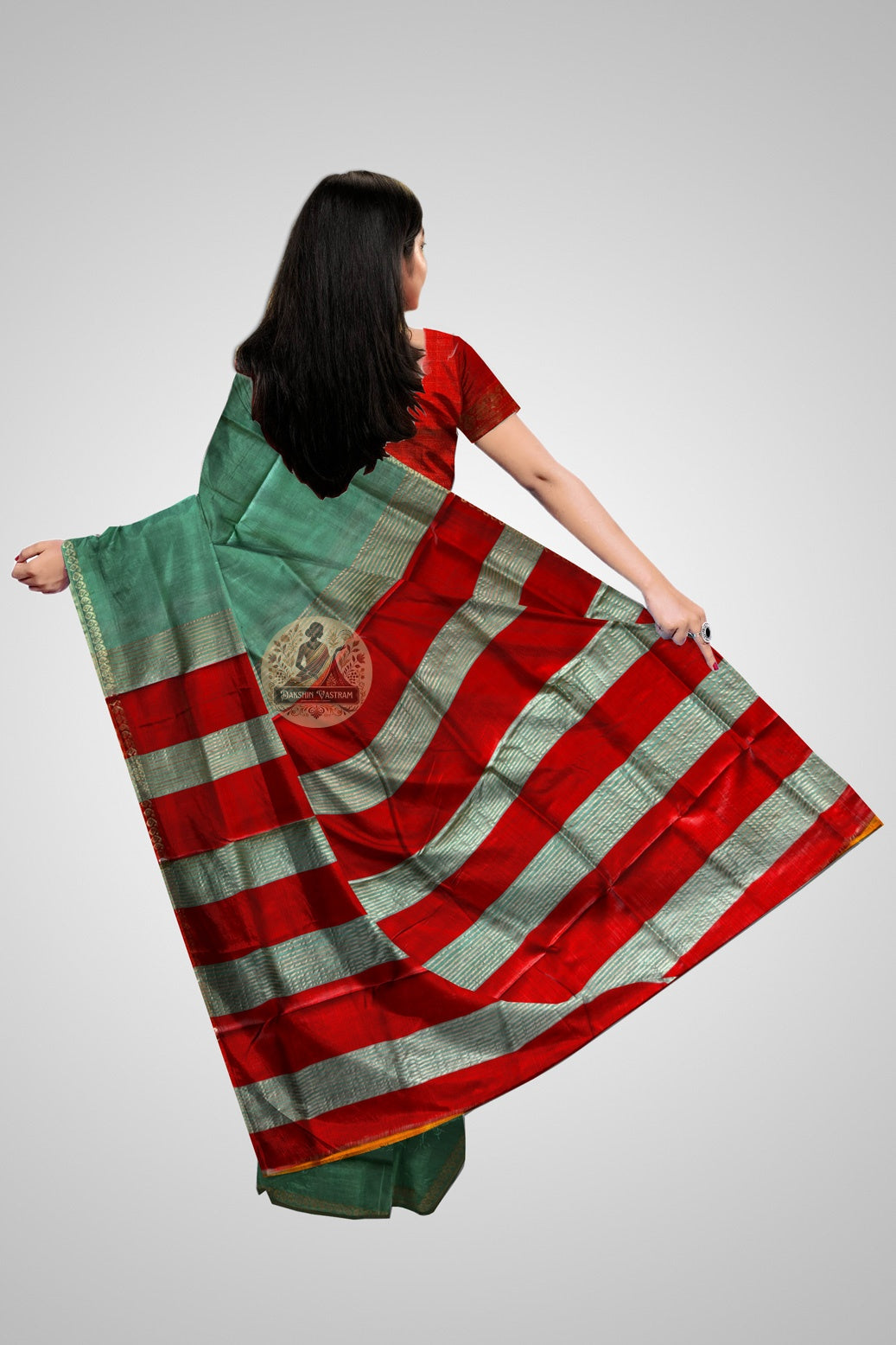Buy Mulberry Katan Silk Saree – rear angle with elegant fall