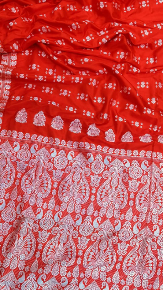 Handwoven Assam Muga Silk Saree in natural golden hue, full drape, by Dakshin Vastram – UK