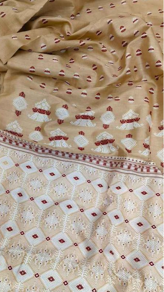 Buy Muga Tussar Saree online – front view of silk saree