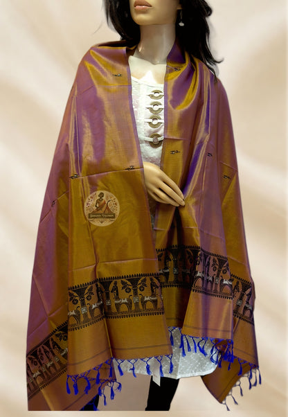 Baluchari silk stole with Bishnupur handloom weave and mythological border motifs – Dakshin Vastram UK