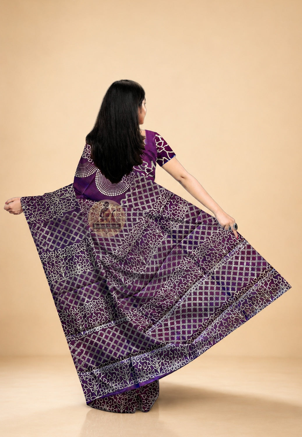 Bishnupur Silk Block Print Saree draped in classic style – premium handcrafted Indian saree for Durga Puja and Diwali celebrations