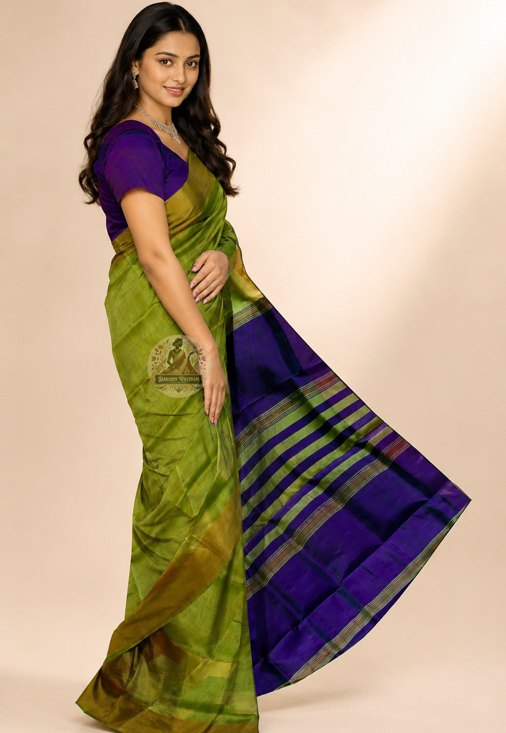 Side view of Bishnupur Katan Silk Saree showing the graceful fall and connecting drape, perfect for Durga Puja, Bengali weddings and festive family gatherings across India
