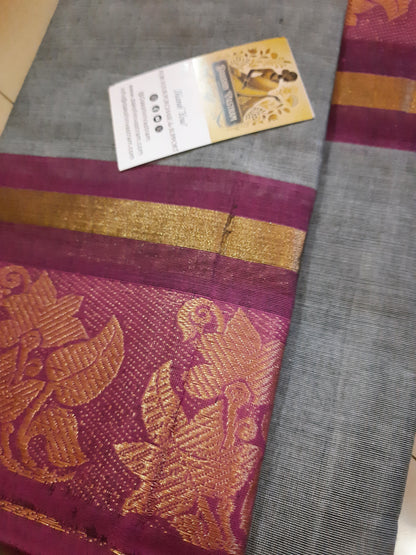 Saree Rear View: Rear view highlighting the intricate handwoven design and sustainable, eco-friendly fabric of Copper Pet Saree.