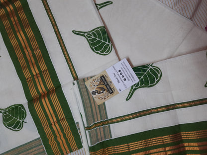 Full view of Kasavu Saree highlighting its luxurious organic cotton and timeless elegance