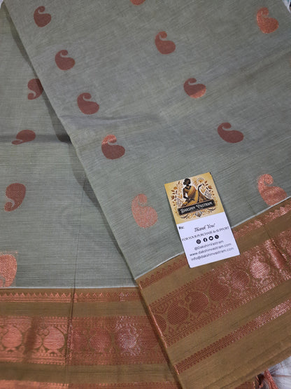 Blouse piece of Handloom Organic Cotton with Copper Zari, with delicate copper motifs and soft fabric