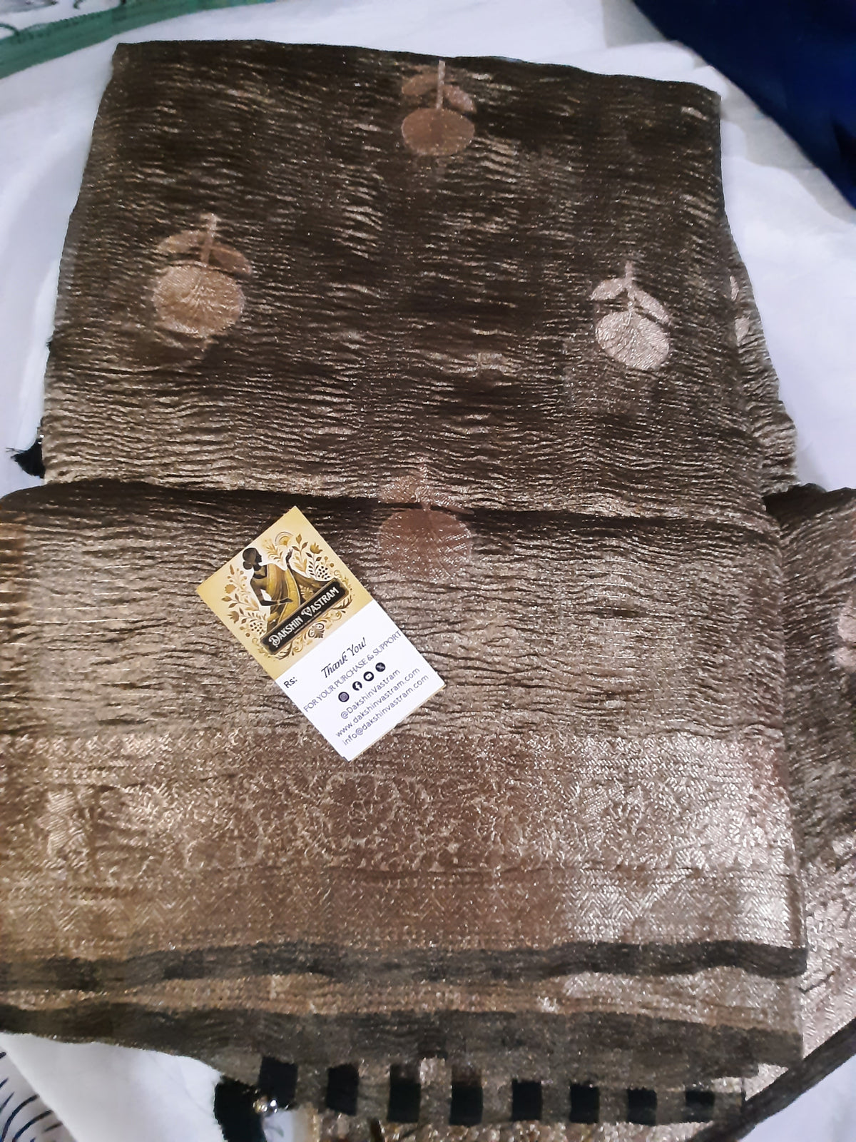 Rear view of Tissue Banarasi Saree highlighting soft, breathable organic silk