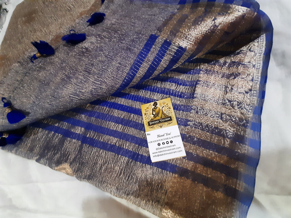 Rear view of Tissue Banarasi Saree with traditional craftsmanship and soft texture