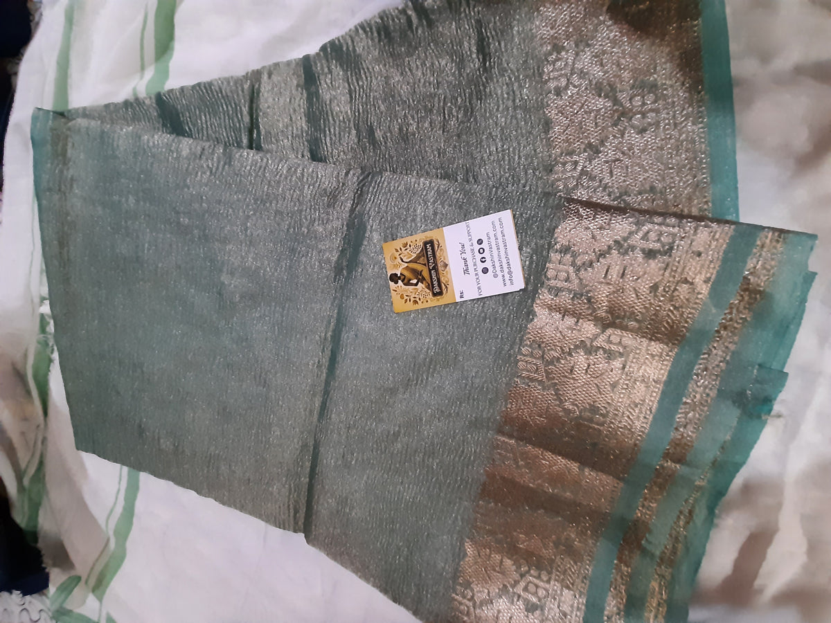 Full view of Tissue Banarasi Saree highlighting its elegant design and organic silk quality