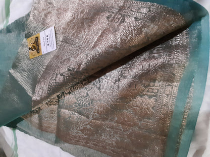Side view of Tissue Banarasi Saree showcasing breathable texture and intricate Banarasi weave