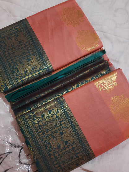 Rear view of Semi Silk Saree showcasing its smooth, comfortable fabric
