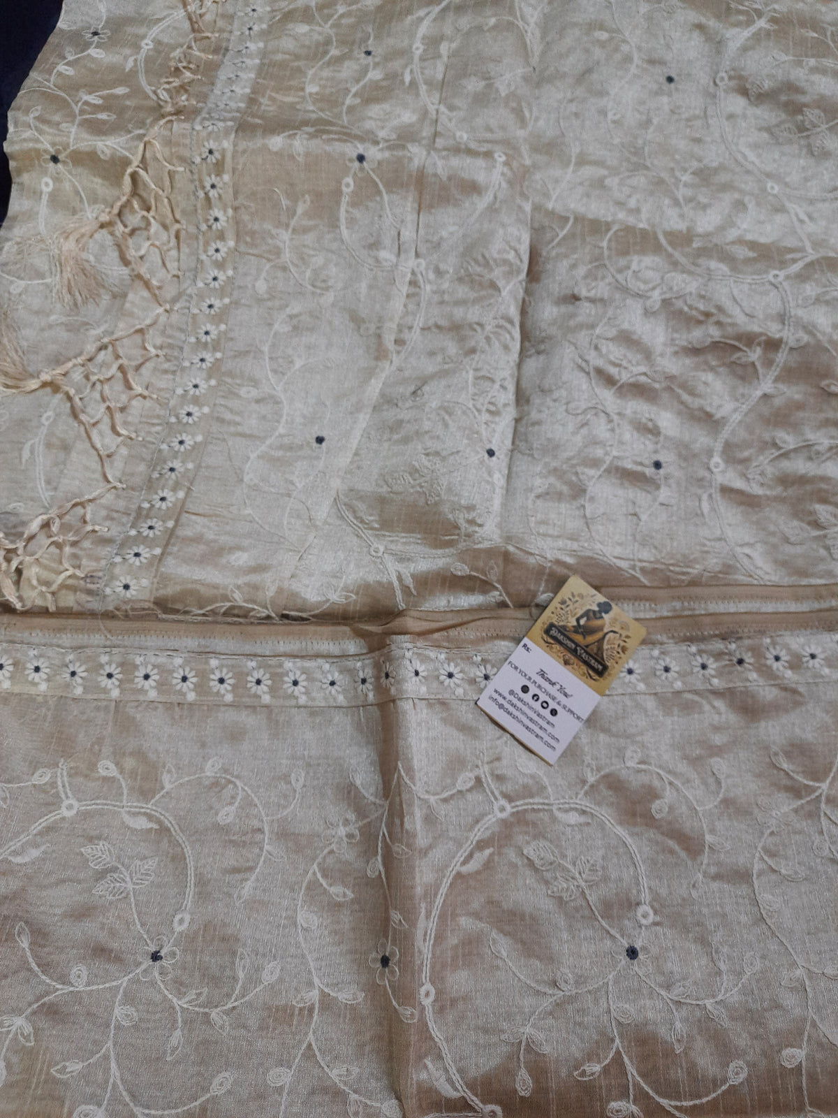 Tussar Embroidery Saree | Experience the luxurious and sustainable benefits of this Tussar Embroidery Saree