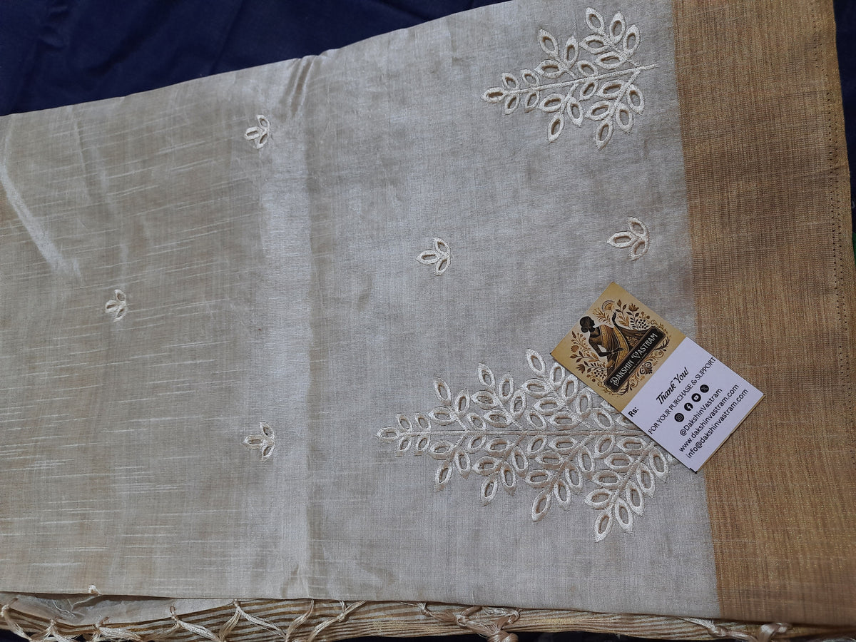 Full view of Tussar Embroidery Saree with exquisite craftsmanship and luxurious appeal