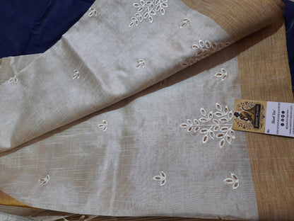 Rear view of Tussar Embroidery Saree highlighting the soft, comfortable silk texture