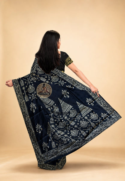 Bishnupur Pure Katan Silk Saree rear view – full drape revealing deep saturated colour and natural silk sheen of handwoven Bishnupur Katan weave, a canvas of pure beauty