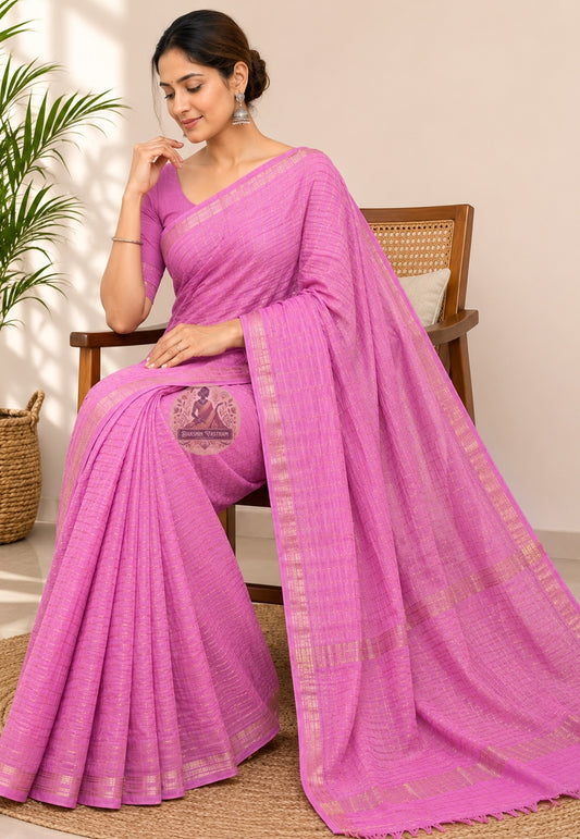 Front view of new arrival pure cotton handloom saree without blouse piece from Durga Puja 2026 collection by Dakshin Vastram