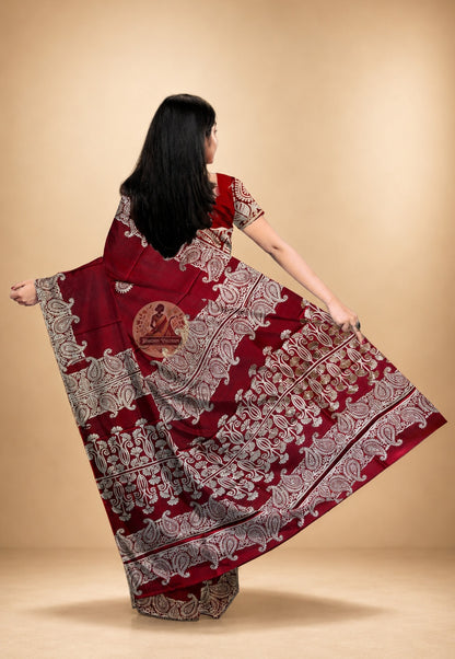 Bishnupur Silk Block Print Saree – Handcrafted Art in Every Fold