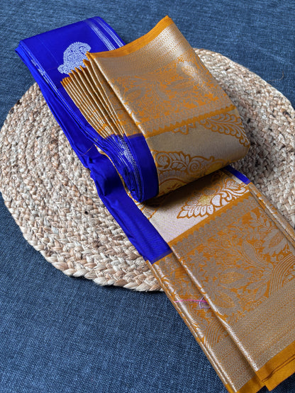 Close-up of traditional zari border on Semi Kanjivaram bridal saree – authentic South Indian handloom