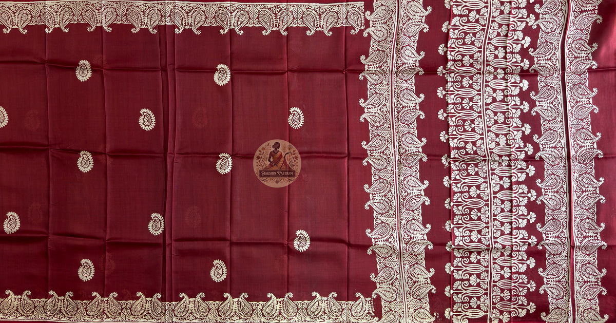 Buy Authentic Bishnupur Silk Saree online – Pallu print and craftsmanship view