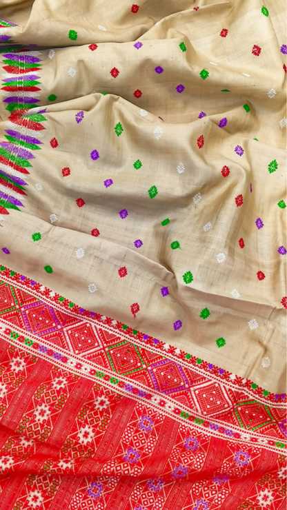 Shop Muga Silk Saree online – side drape showing rich silk texture